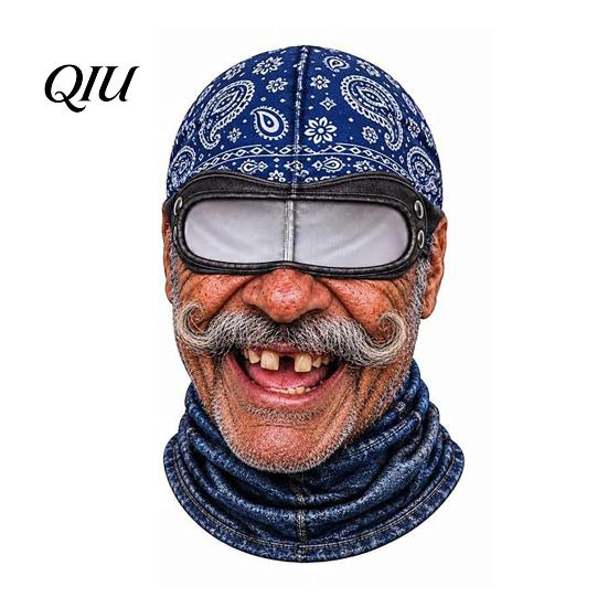 Funny Face Ski Mask Realistic Balaclava Mask, Old Man Woman Print Neck Gaiter, Snowboard Shield Windproof Full Coverage for Winter Sports Snowboarding