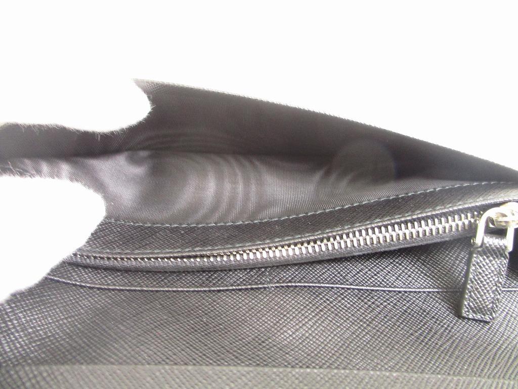 Authentic PRADA Saffiano Triangle Black Leather Bifold Long Flap Wallet #b088 Seller refurbished
