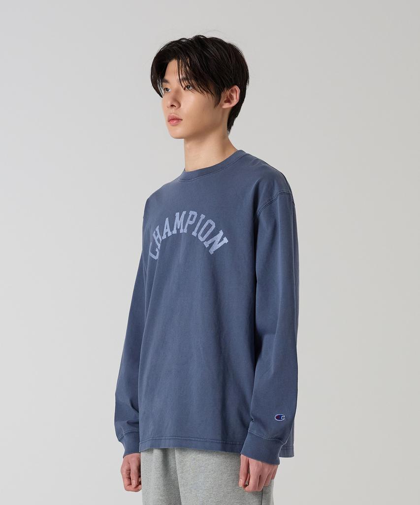 CHAMPION Arch Logo Loose Fit Garment-Dyed Long Sleeve T-Shirt Blue