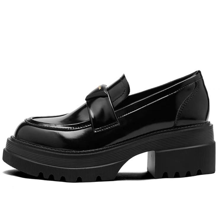 Мокасины женские на платформе в британском стиле, маленькие кожаные туфли, стандартная модель 2024 года, новые кожаные туфли с толстым каблуком, черные одинарные туфли