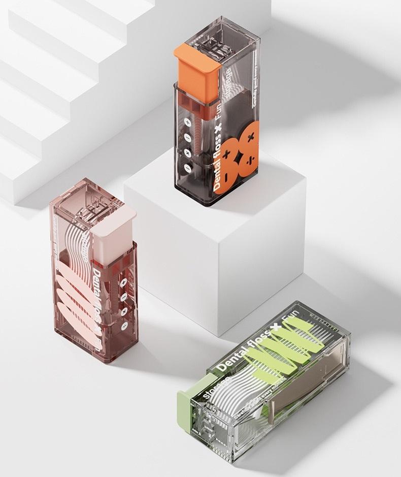 A Floss Pick Storage Box That Pops Out by Pressing, Floss Pick Dispenser, and a Travel Floss Pick Storage Box (containing 10 Flo