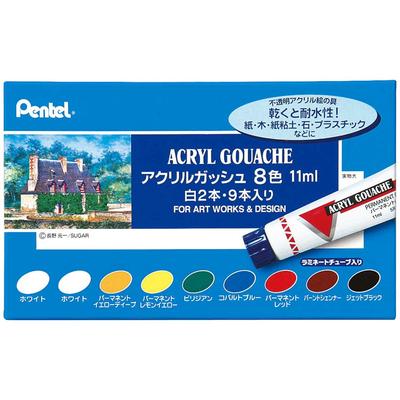 Акриловая гуашь Pentel Paint 8 цветов (2 белых) WXR-8