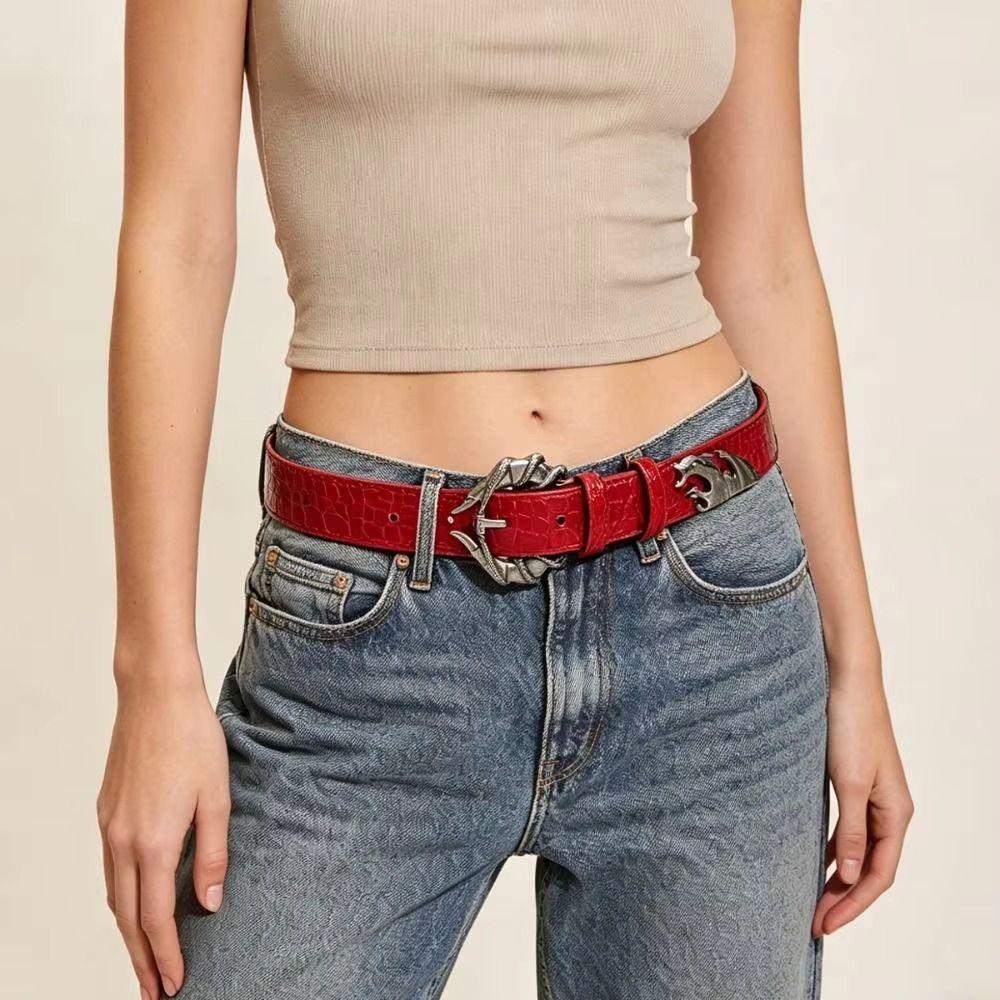 Irregular Y2K Rivet Belt PU Leather Women Belt Vintage Double Snake Belt Male