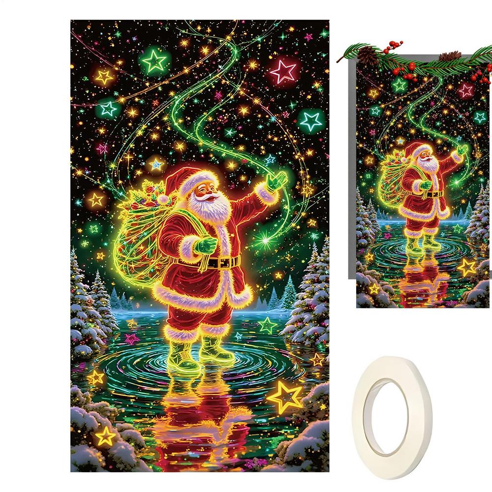 Christmas Door Cover 70x35 Inch Fluorescence Holiday Sign Christmas Front Door Decoration Cover For Porch Farmhouse Indoor