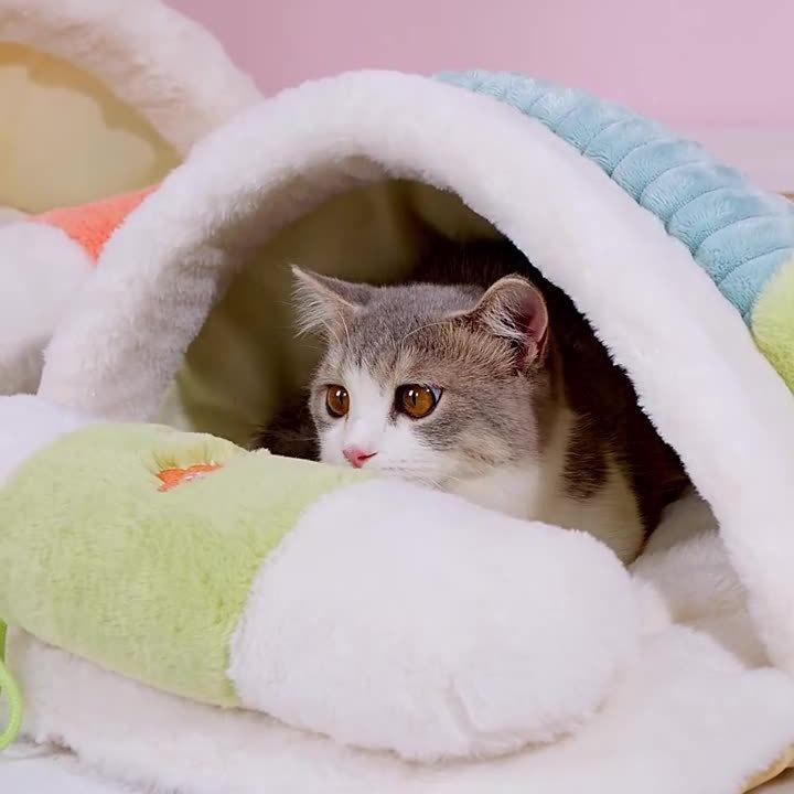 Гнездо для кошки зимой, теплая полузакрытая подушка для зимы, подушка для кошки, одеяло для котенка, спальный мешок для питомца