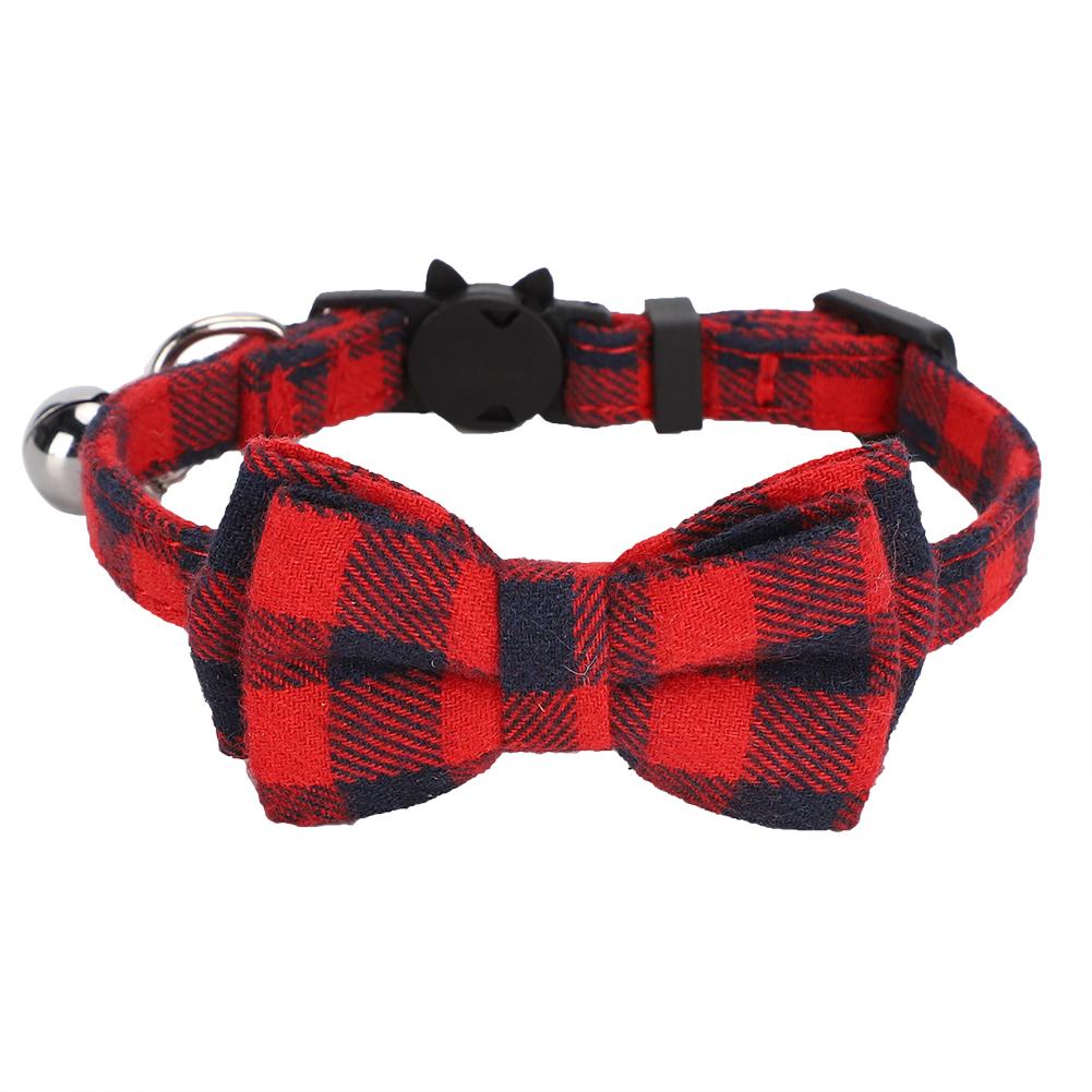 Cats Cute Bowknot Collars Plaid Tie Soft Cloth Bowtie with Bell Pets Decoration SuppliesRed