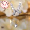 Women's Delicate 925 Sterling Silver Zircon Bow Pearl Necklace Luxury Party Clavicle Chain Birthday Gift