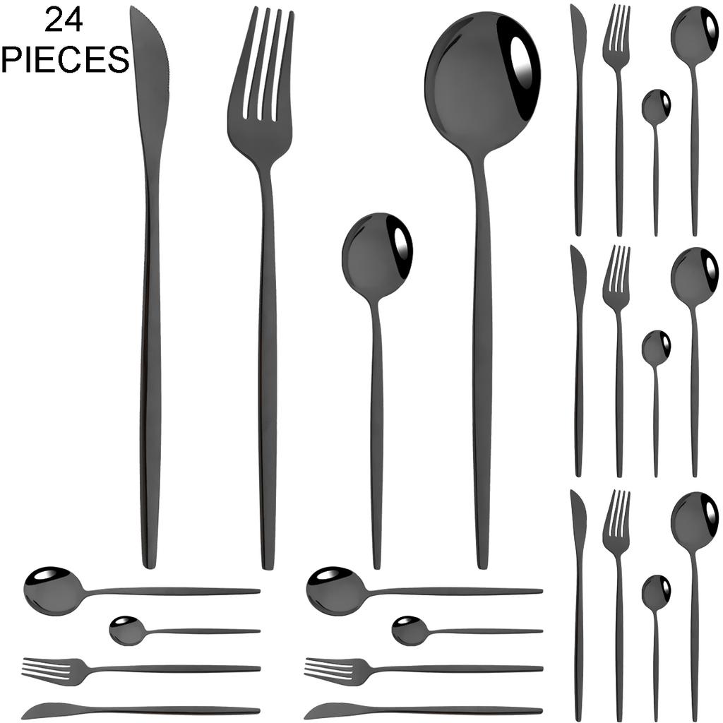 Gold 24Pcs Dinnerware Cutlery Set Knife Fork Coffee Spoon Tableware Set Mirror Stainless Steel Flatware Western Kitchen Silverware