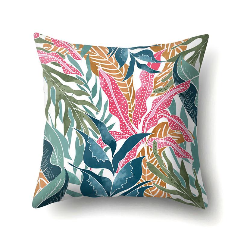 Polyester Pillow Case Nordic Ins Style Plant Flower Print Peach Leather Velvet Cushion Cover Car Waist Cushion Cover