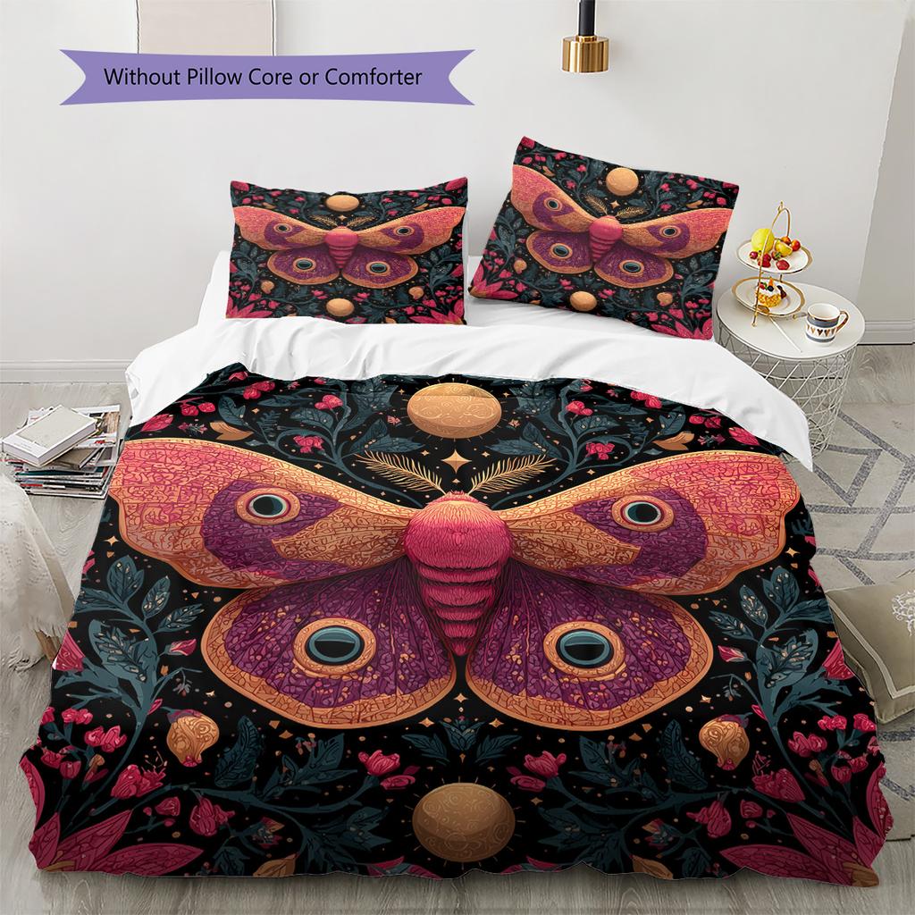 Moon Butterfly Pattern Bedding Quilt Set Quilt Cover Pillowcase Home Decoration Gift (1 * duvet cover + 2 * pillowcase, without core)