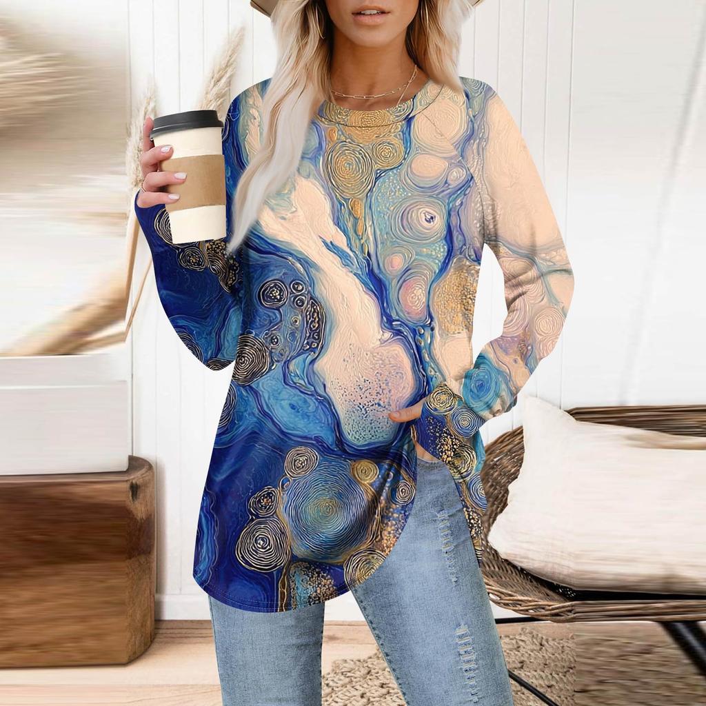 Womens Oversized Sweatshirt Graphic Sweater Long Sleeve Drop Shoulder Round Shirt Tops Vintage Clothes