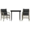 VidaXL Ensemble de bistro 3 pcs et coussins gris clair résine tressée 3212166