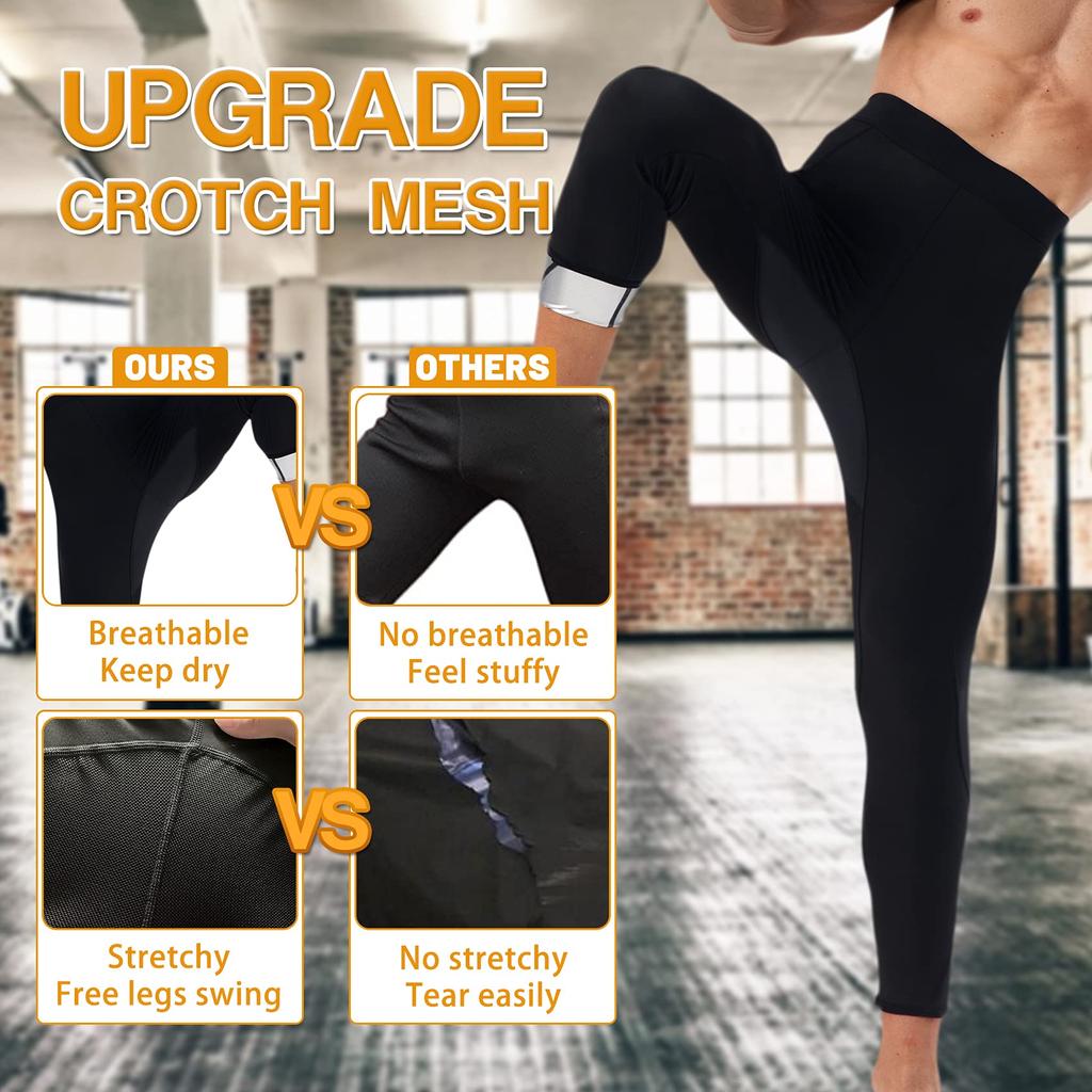 Мужские леггинсы для тренировок Спортивные штаны для сауны Компрессионные колготки для фитнеса Тренажерный зал Брюки для похудения Уловитель тепла Сауна Костюм для похудения Body Shaper Спортивные брюки