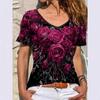 Летний топ с V-образным вырезом, принтом с 3D-цветочным узором, модная повседневная женская футболка с коротким рукавом