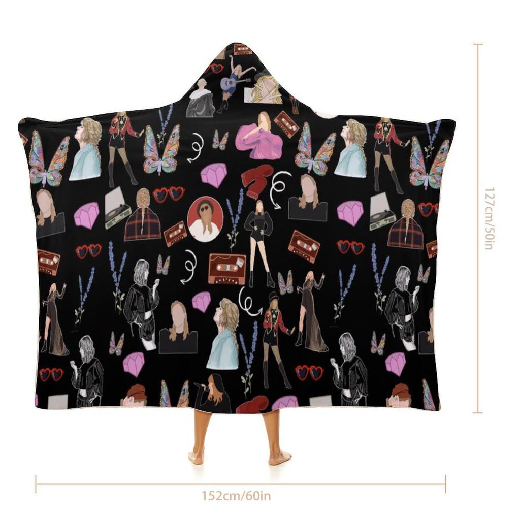 Music Singer Friend Print Pattern Soft Flannel Thermal Hooded Blanket Home Outdoor Office Essential Blanket