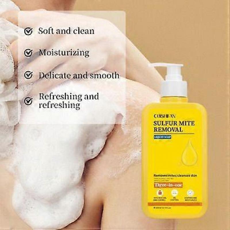 Sulfur Refreshing Shower Gel Against Body Odour & Acne, Antibacterial Sulphur Formula with Deep Cleansing for Sensitive Skin, PH Neutral & Vegan, 300M