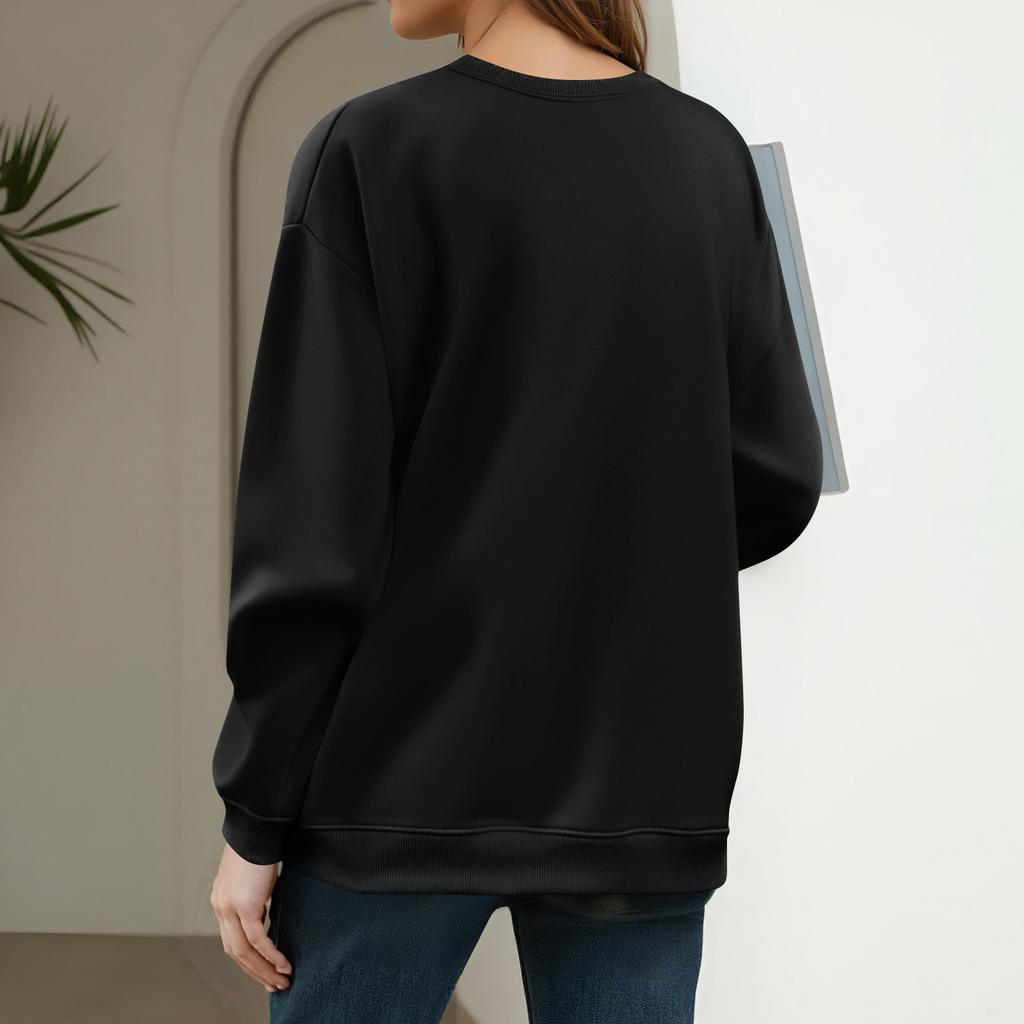 Women's Fashion Casual Long Sleeve Solid Color Christmas Printed Round Neck Top Sweatshirt