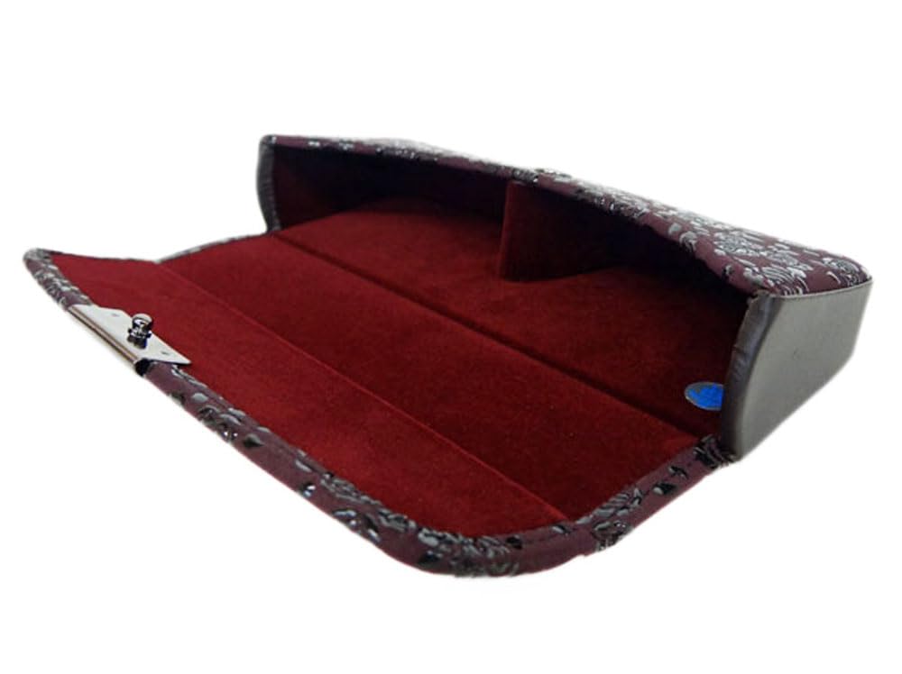 Inden H Glasses Case Hard Type 4206 Purple Deerskin x Black Lacquer Rose Small Pattern [Inden-ya]
