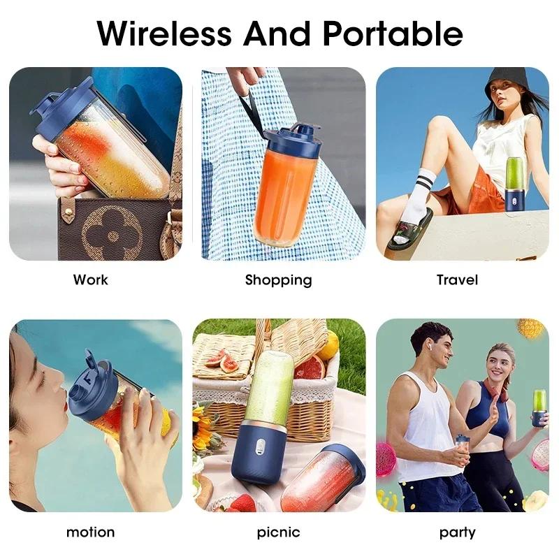 Portable Juice Cup Electric Juicer 400ML USB Rechargeable Small Juicer with Stainless Steel Blade Mixer Ice Crusher