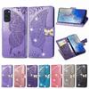 Кожаная книжка с блестящей бабочкой для Samsung Galaxy S25 Ultra S24 Plus S23 FE A55 A35 A36 A56 A26 A06 A16 Кошелек Чехол с блестками