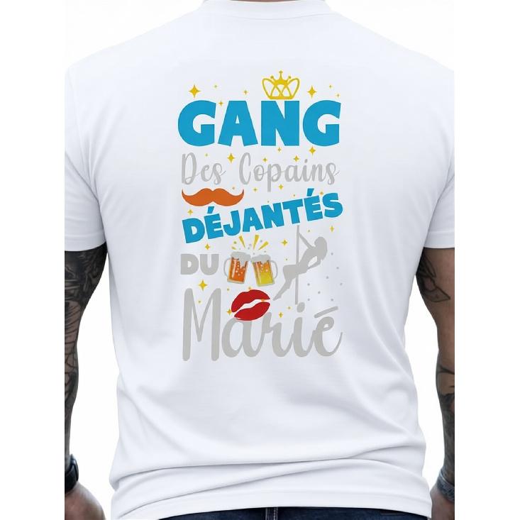 Men'S Funny French Gangster Bachelorette Party T-Shirt | Back Print "Gangsta'S In Love" Design With Champagne & French Text - Crew Neck Casual Shirt