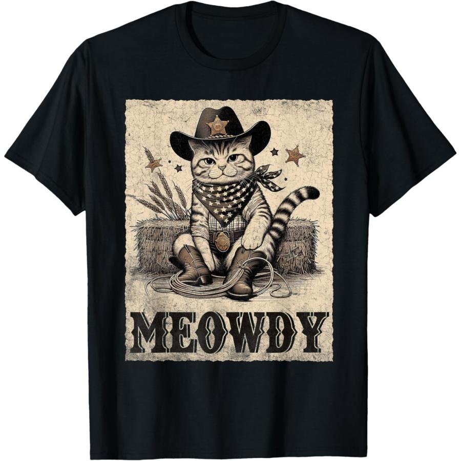 Meowdy Кошачьи Футболки для Мужчин Женщин Детей Забавная Кошка в Стиле Кантри Футболка(7)