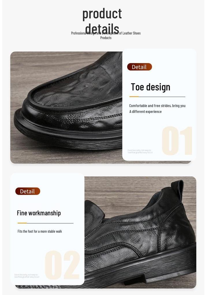 Men's Genuine Leather Casual Slip-On Shoes - Breathable, Soft Sole, Ideal for Spring and Autumn