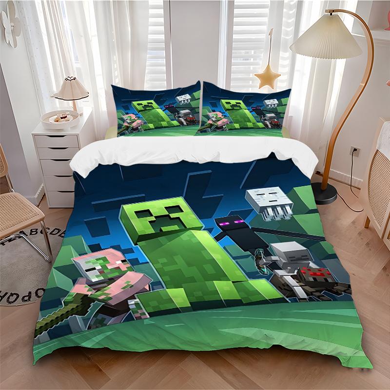 3 шт. Постельное белье Minecraft Крипер Эндермен Зомби-Дом - Универсальный трехсекционный комплект для спальни, гостевой комнаты, гостиной, отеля - Идеальный подарок