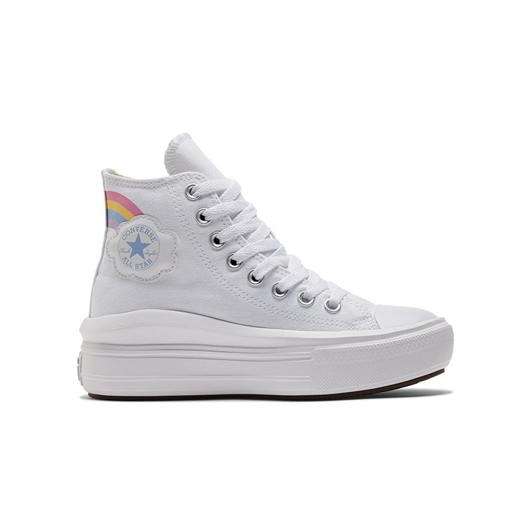 Converse Кроссовки Chuck Taylor All Star Move Platform High GS Rainbow Cloud Kids белые Jp-Blue Pink A04344C