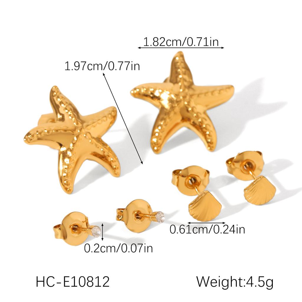 Star-shaped jewelry set zircon stud earrings Ins vacation style starfish earrings 18k gold titanium steel accessories