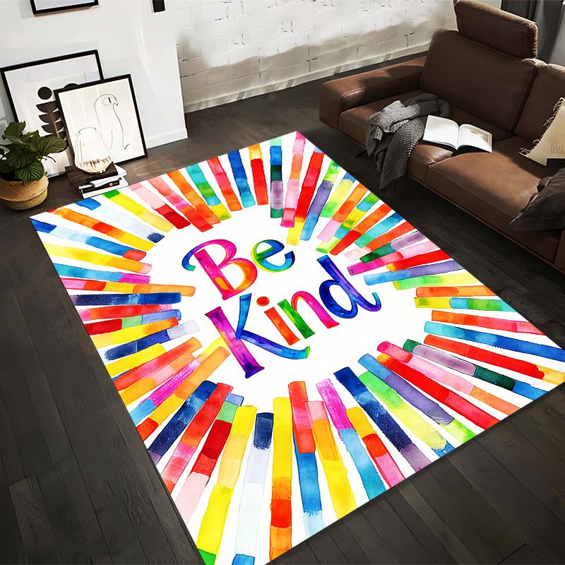 "Be Kind Carpet with Colorful Stripes Pattern for Home Decor" Suitable for use as an anti-slip for living room bedroom sofas