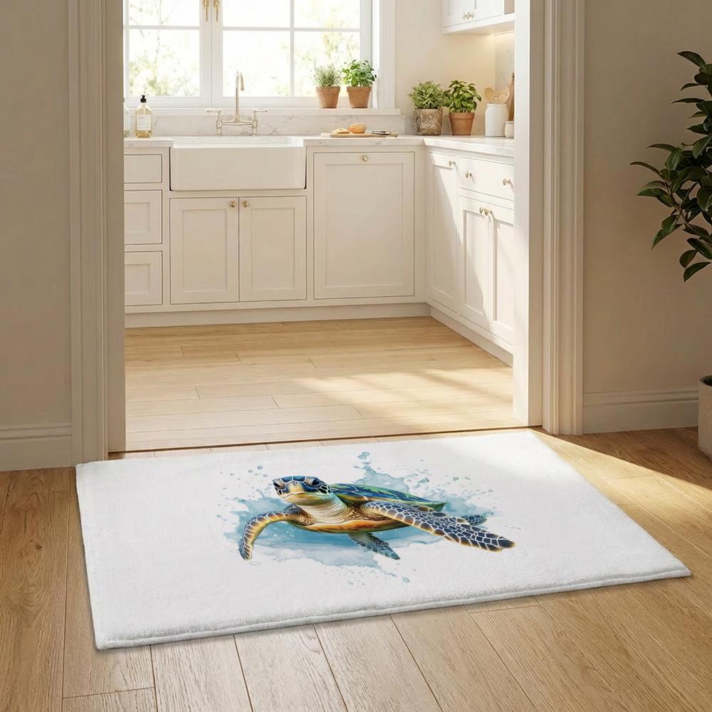 Sea Animal Turtle Coral Floor Mat Flannel Door Mat Non-Slip Bedroom Living Room Home Decor
