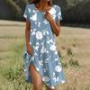 Short Sleeve Boho Dress For Women Casual Loose Fit Summer Sundress Floral Print Dress With Pockets