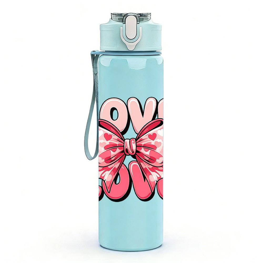 1PC Love Bold Pink Retro Letter Print 750ml Color Plastic Sports Water Bottle Leakproof Flip Straw Lid Suitable for Sports Office Home Use