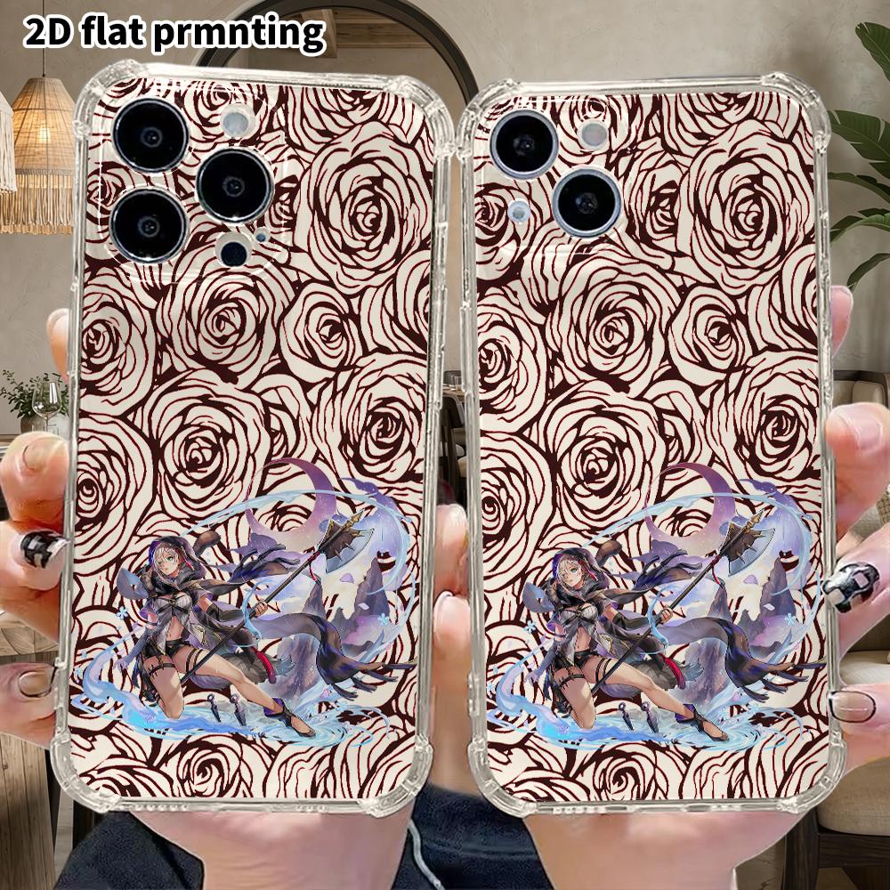Phone Case: 2D flat design, suitable for iPhone 18 17 16 15 14 13 Pro, transparent corner protection case, featuring an axe-wielding girl, Christmas a