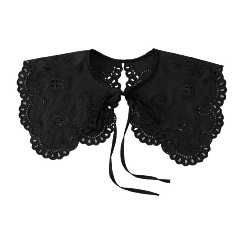 Royal Style Cotton Fake Collar Shawl Wrap Hollow Out Floral Lace Ruffled Trim Necklace Pointed Lapel Blouse Dropshipping