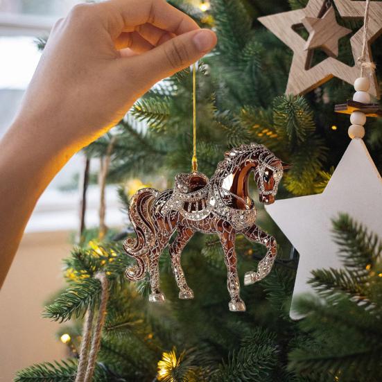 4 Pcs Horse Ornaments for Christmas Tree Metallic Rhinestones Horse Christmas Hanging Ornaments Horse Gifts for Women Girls Horse Lovers