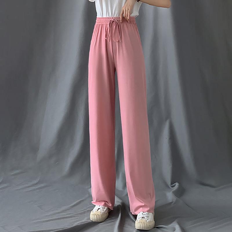 1 шт., узкие брюки, широкие брюки, прямые брюки, эластичные повседневные женские брюки из ледяного шелка на шнуровке