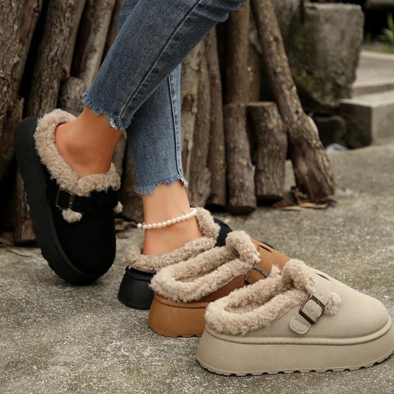 Snow Boots Winter Wear Outside Thick Sole Cotton Shoes Plush Thicken Keep Warm Slippers Platform Casual Shoes Outdoor Slippers