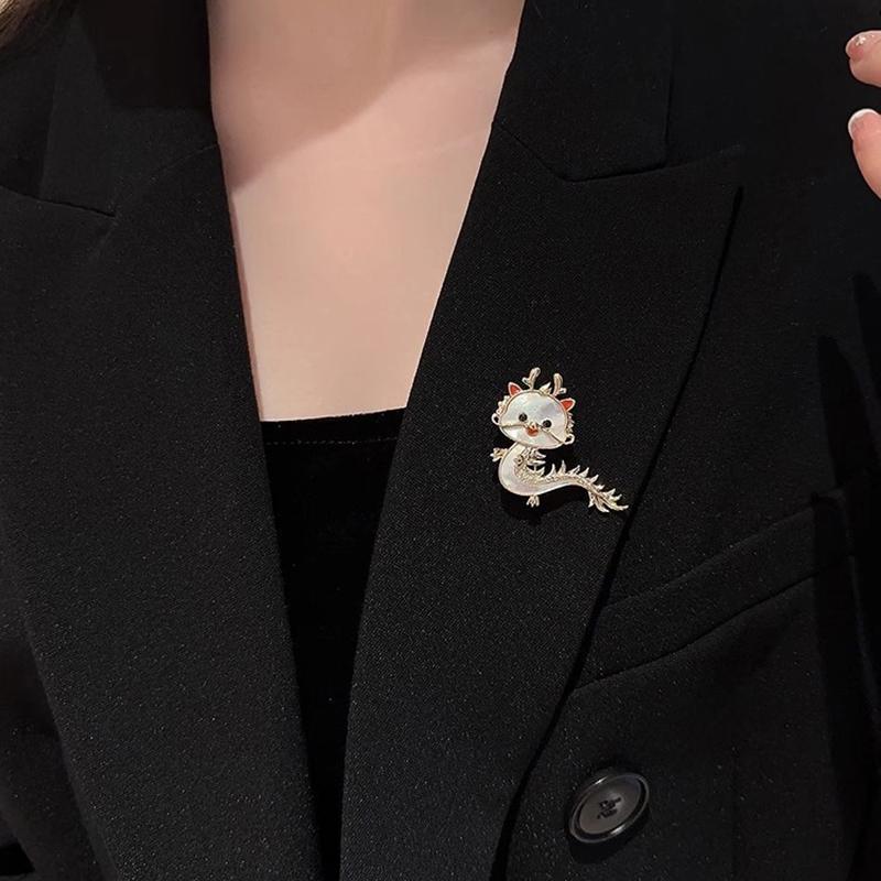 Cartoon Imitation Shell Dragon Brooch For Women Chinese Zodiac Dragon Enamel Pins Cute Animal Badge Birthday Jewelry Gift