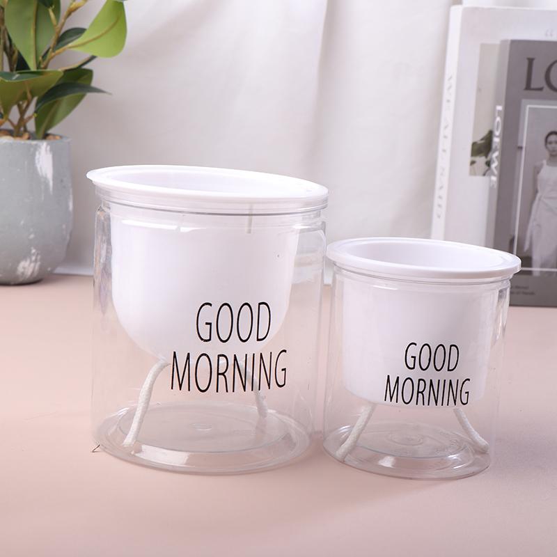 Ленивый гидропонный цветочный горшок, автоматический впитывающий воду цветочный горшок, прозрачный двухслойный пластиковый самополивающийся горшок для офиса