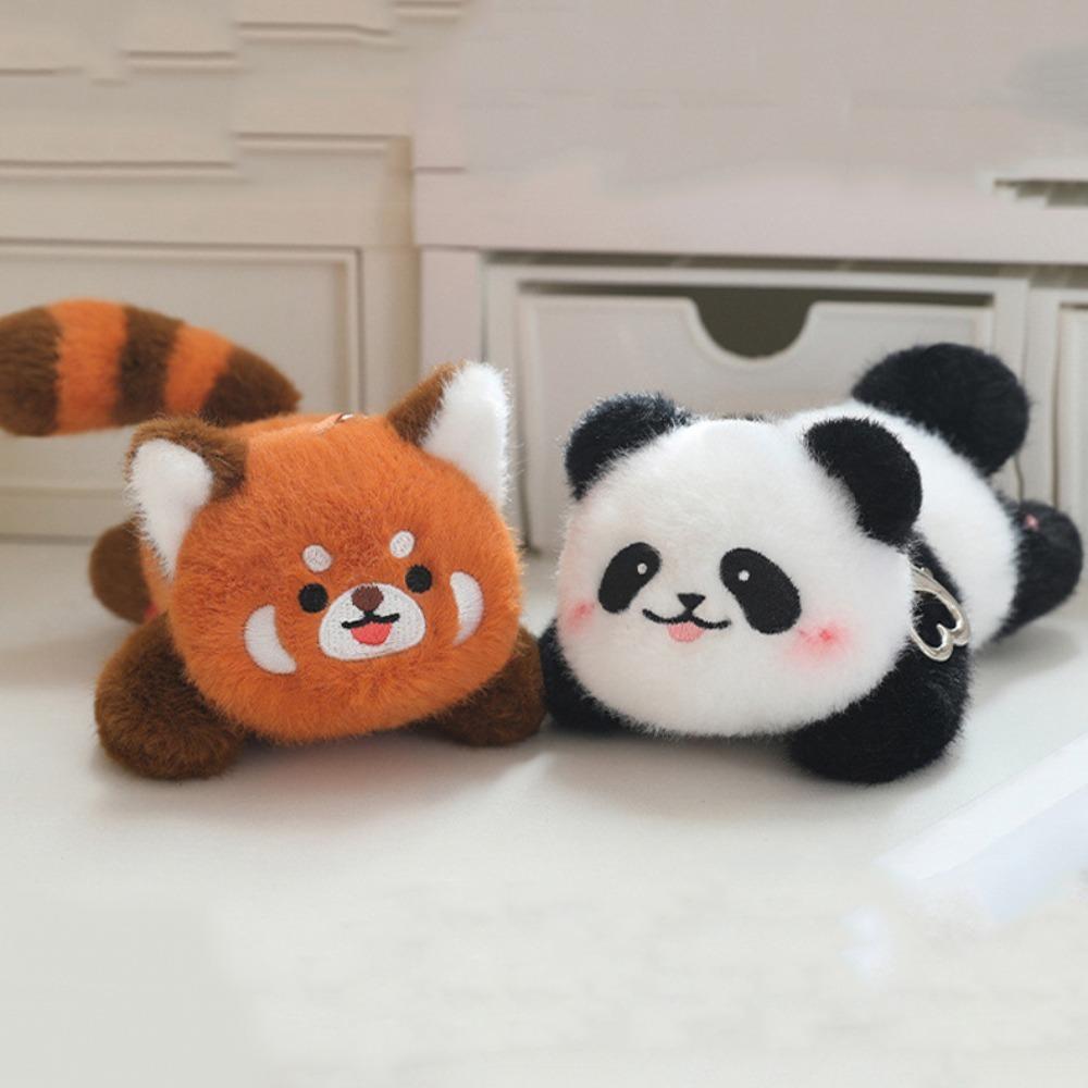 Animal Panda Doll Pendant Rotating Tail Raccoon Plush Keyring Panda Plush Keychain Kids Toy