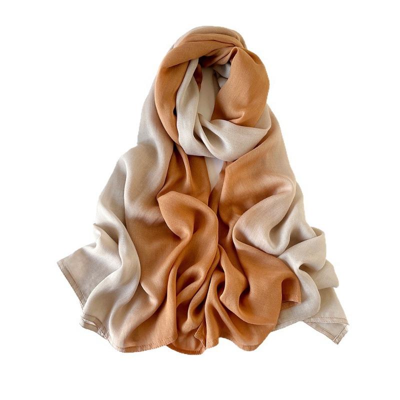 Новый ретро хлопково-льняной шарф радужной расцветки с плавным переходом цвета, однотонный шелковый шарф-шаль, женский универсальный плиссированный шелковый шарф