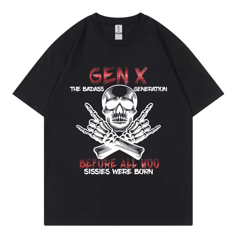 Funny Skull Unisexs Women Gothic Vintage Short Sleeve Tshirts The Badass Generation Meme Tshirt Fashion Casual Oversized T Shirt