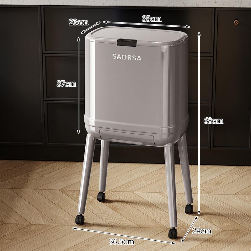 Trash Can Kitchen Large Capacity with Lid Press-type No Bend Over Movable Bathroom Living Room Trash Can