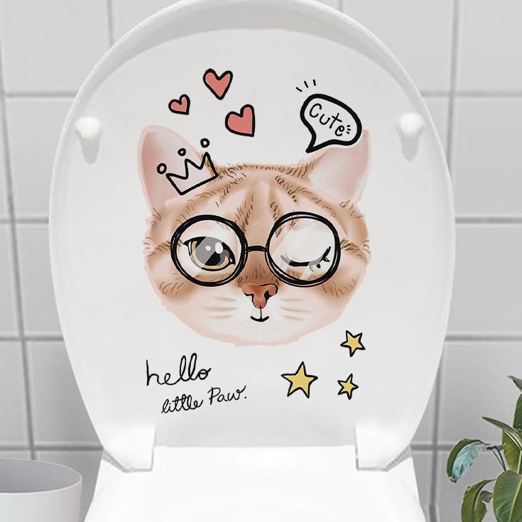 Cute Animal Wall Decals Creative Dog and Cat Cartoon Stickers for Waterproof Bathroom Toilet Seat