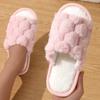 Open Toe Fluffy Home Slippers, Honeycomb Plush Soft Sole Flat Shoes, Women's Indoor Floor Slippers