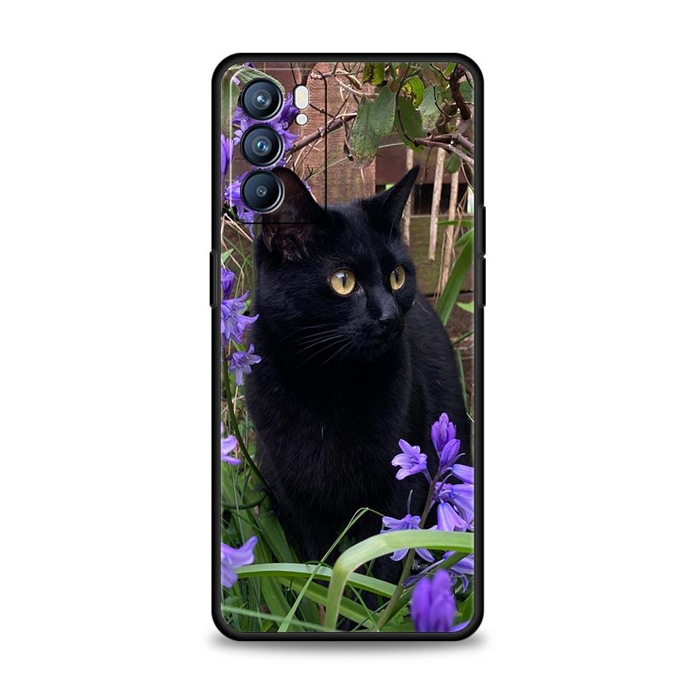 Чехол с черным котом для Oppo Find X6 Pro X5 A54 A53 A52 A9 A15 A95 A17 A16 A76 A74 A57 A31 A3s Reno8 Reno6 Pro 5G