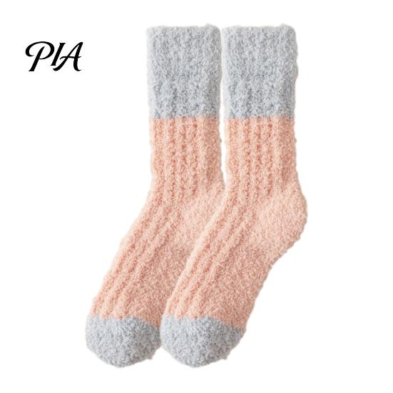 Winter Warm Calf Socks Thickened Long Plush for Women, Coral Fleece Socks, Cold Weather Indoor Thermal Sleep Anti-static Contrast Color Cozy