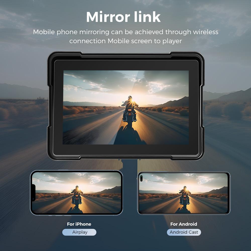 GEARELEC Portable Motorcycle Stereo DVR Wireless CarPlay Android Auto 5 Inch Screen Dual Bluetooth IP67 Waterproof Front Rear 1080P Camera